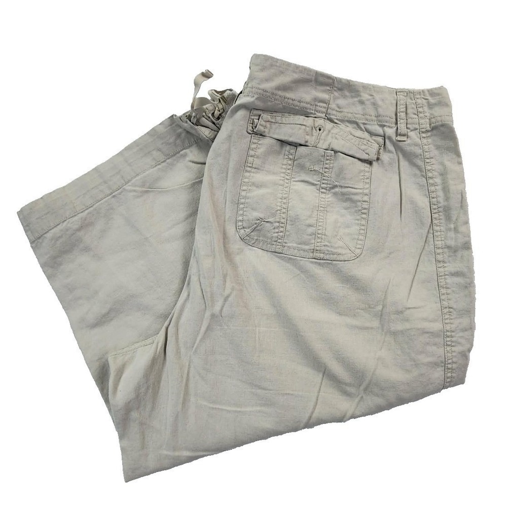 Fashion Bug Cargo Capri Pants Beige Women 18W Linen Cotton Utility Cropped Trim